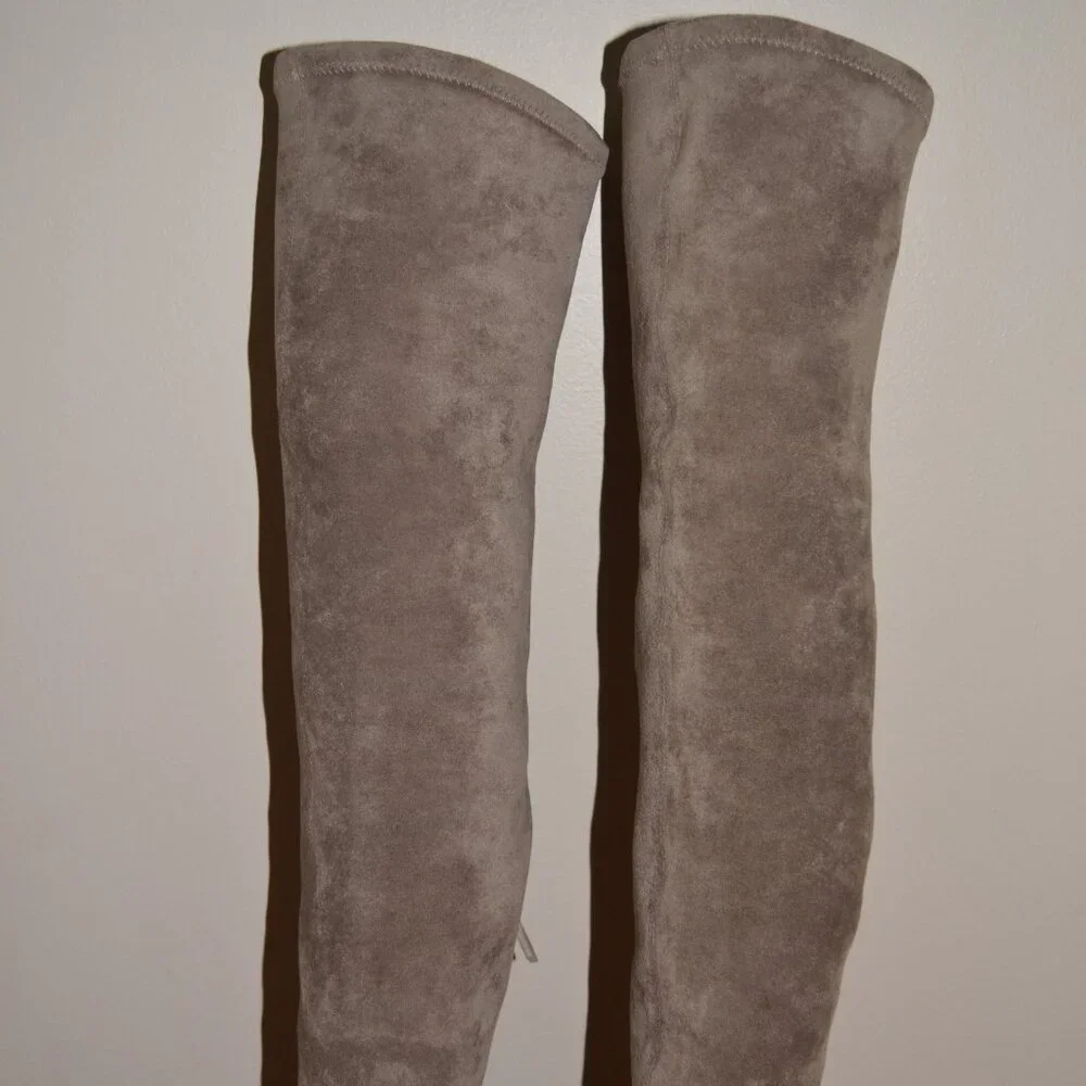 Vero Cuoio Soft Suede leather Taupe Gray Over the knee Thigh high Boots 250/8